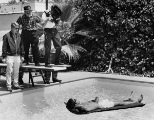 Dustin Hoffman floats, while Mike Nichols directs THE GRADUATE, circa 1967. Photo courtesy United Artists.
