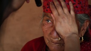 Nepali farmer Manisara, and her husband of 50 years, have their eyesight restored via free cataract surgery documented in OPEN YOUR EYES. Photo courtesy HBO.